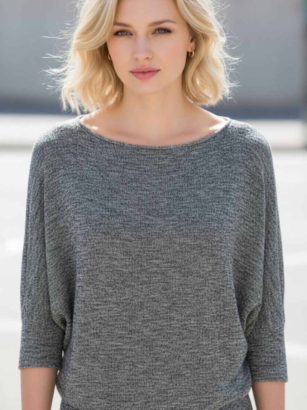 Velvet by Graham & Spencer Silver Metallic Draped Neck Sweater Size Medium